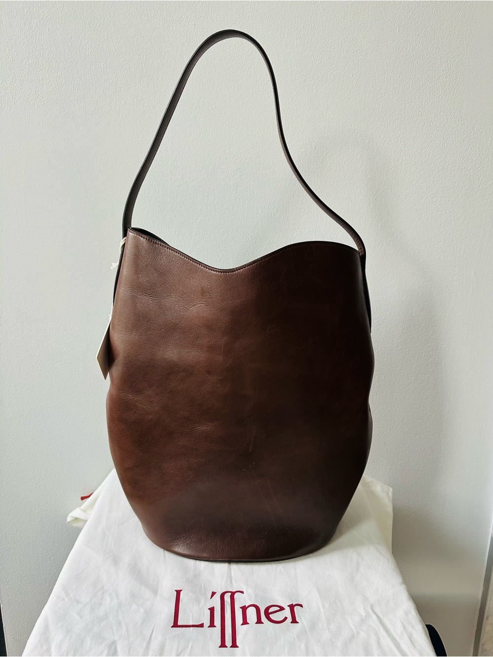 Little Liffner Large Belted Leather Bucket Bag - Dark Brown NWT - Picture 7 of 13